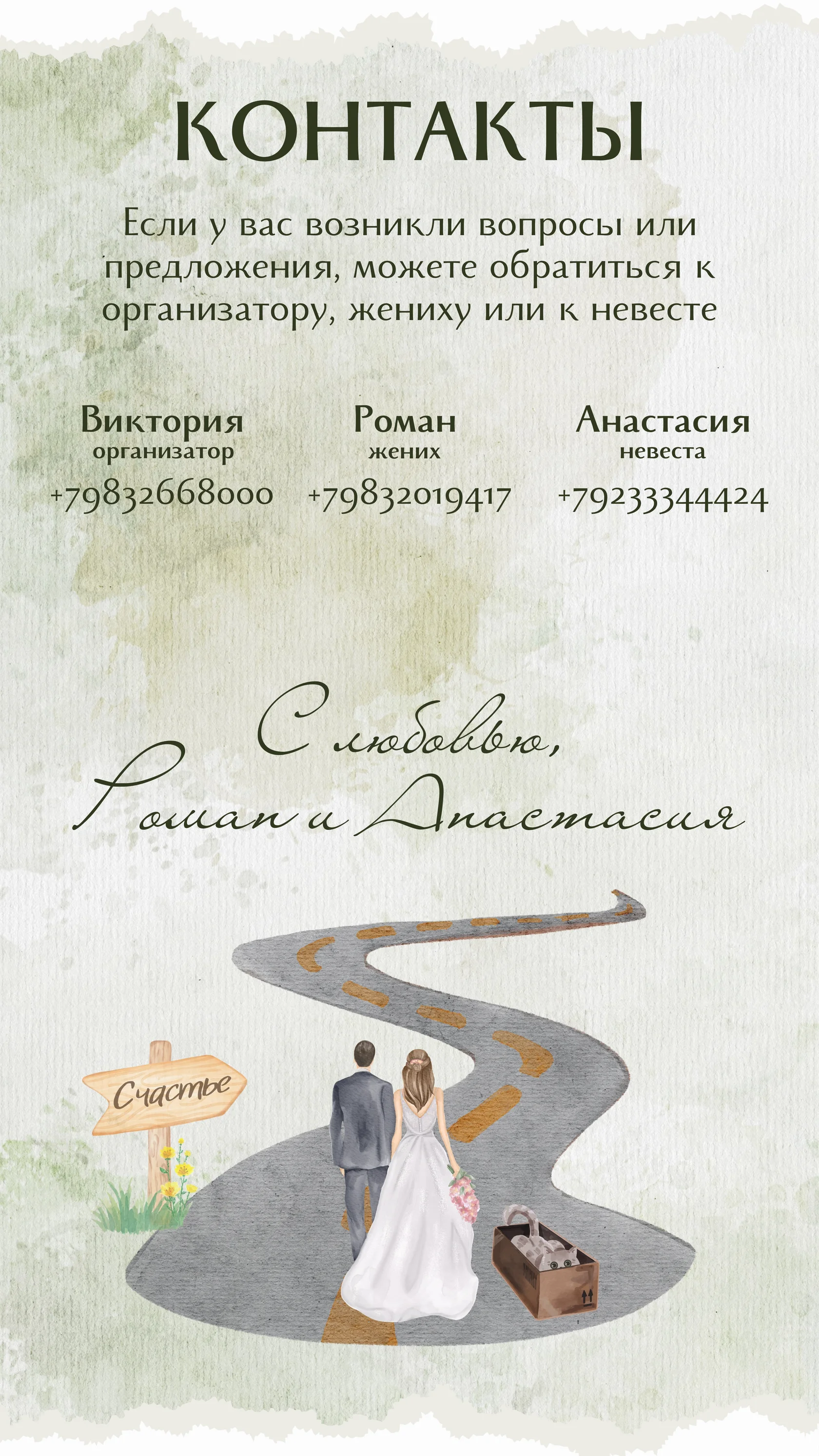 Контакты организаторов свадьбы